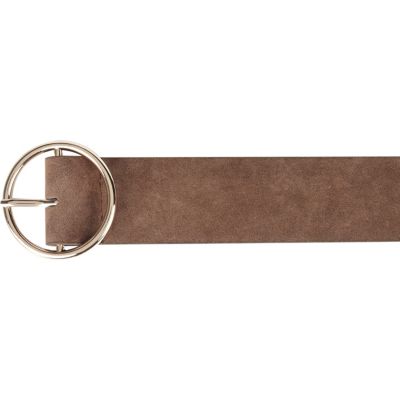 Brown faux suede retro buckle belt